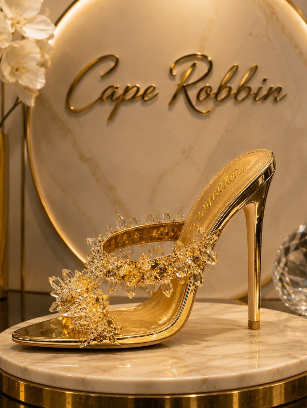 Gold Crystal Embellished Stiletto Slide